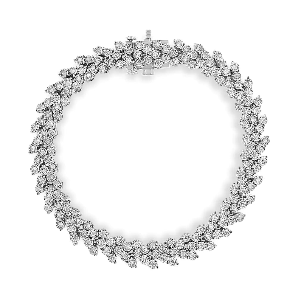 Pulsera de eslabones de corona de laurel con diamantes engastados en plata de ley 925 de 2,00 ct (color IJ, claridad I3) - 7,25"