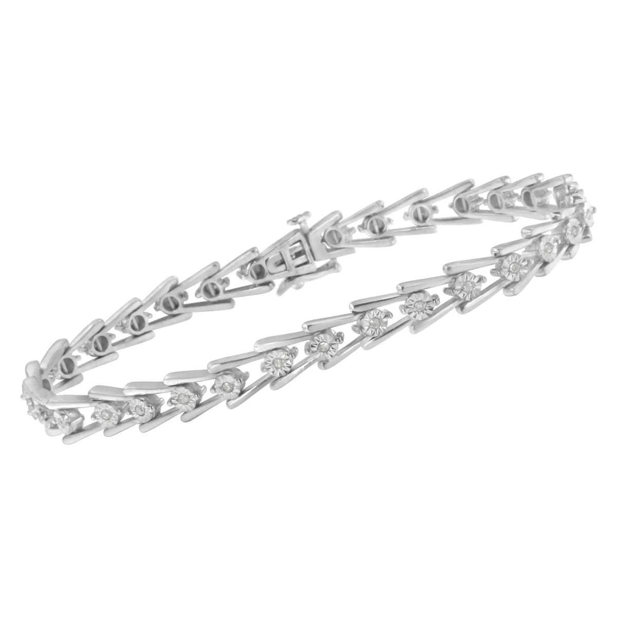 Bracelet en argent sterling 925 avec diamants sertis miracles 1/4 ct et ouvert en forme de « V » (couleur IJ, pureté I3) - 7,5"