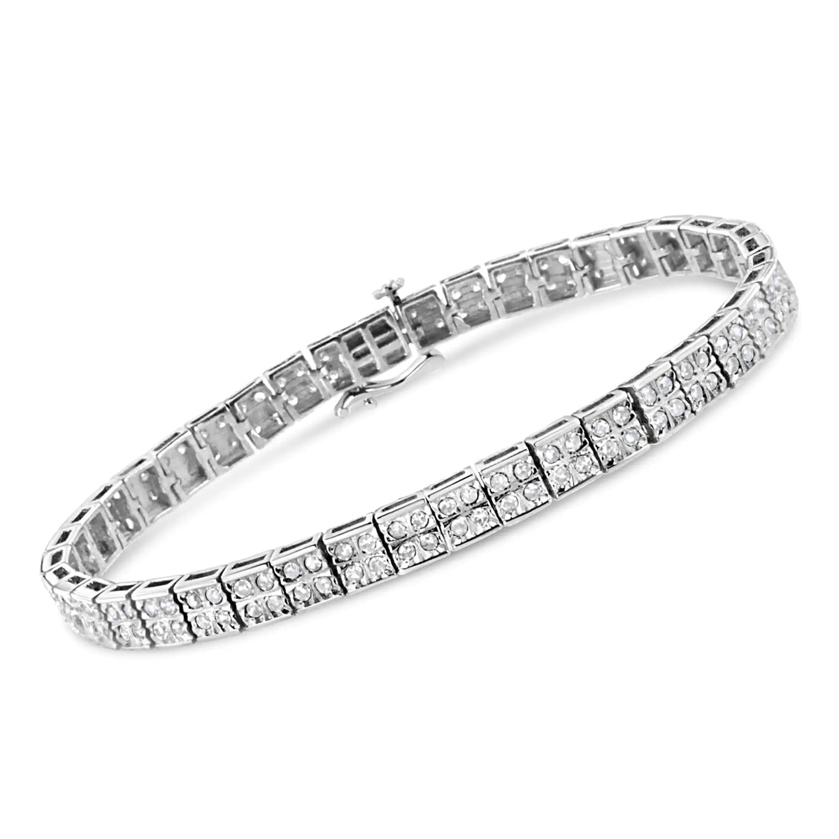 Pulsera de eslabones de caja con diamantes de talla redonda engastados en garras de 2 ct y 4 piedras en plata de ley 925 (color IJ, claridad I3) - 7,25"