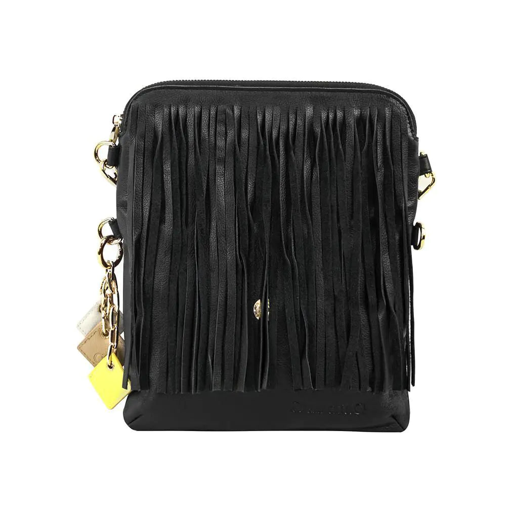 Bolso de piel con flecos Flamingo - Negro medianoche