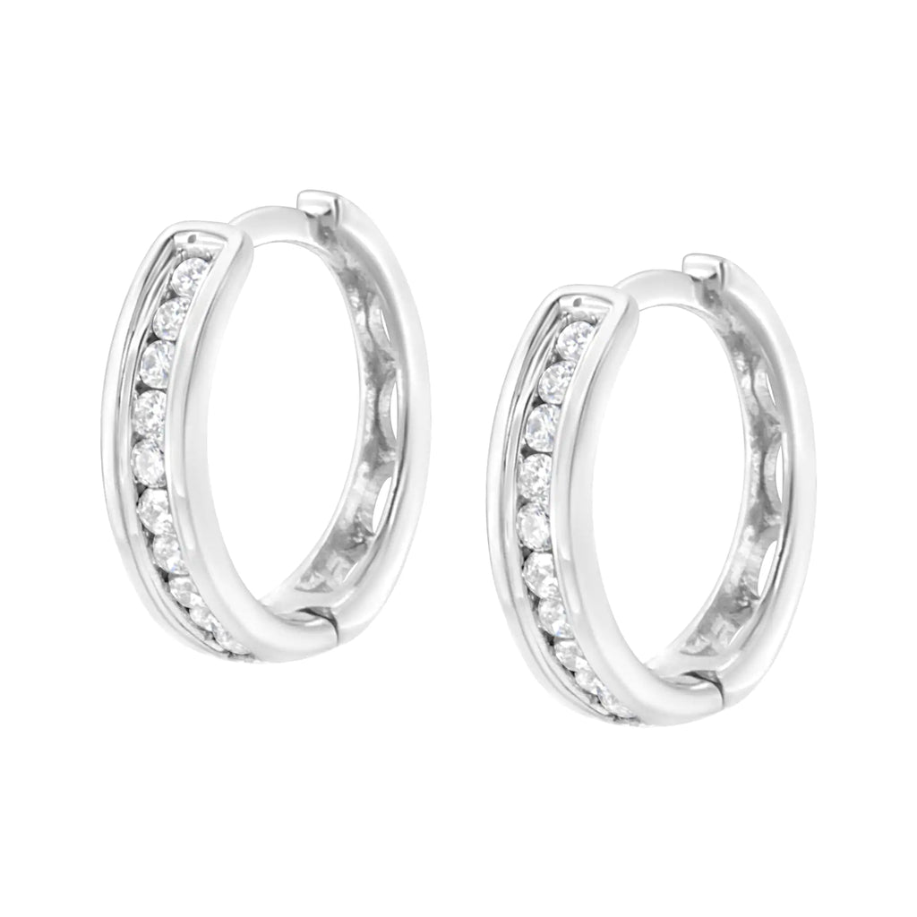 Aros tipo aro con diamantes cultivados en laboratorio de 1/4 ct en plata esterlina 925 (color FG, claridad VS2-SI1)