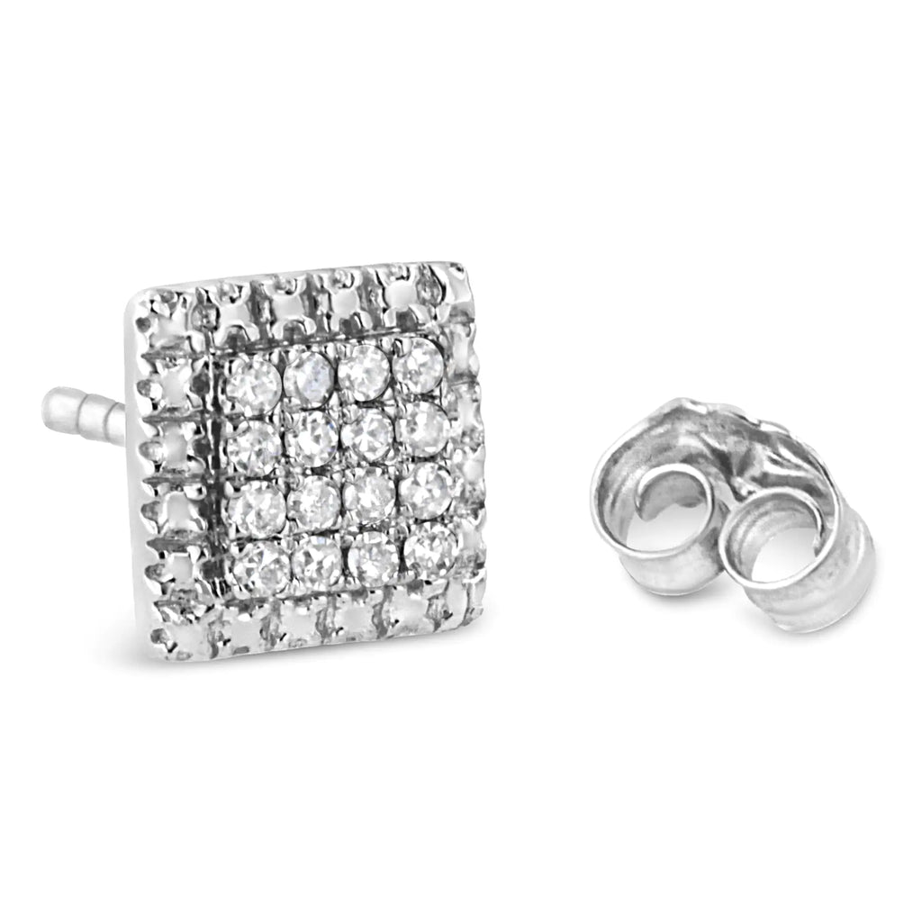 Aros con forma cuadrada y diamantes de talla redonda de 1/6 ct en plata de ley 925 (color IJ, claridad I2-I3)