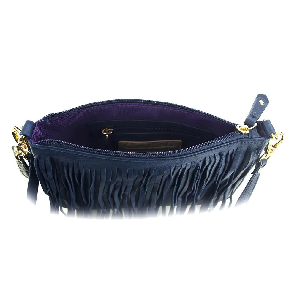 Bolso de mano de piel con flecos Willow - Zafiro