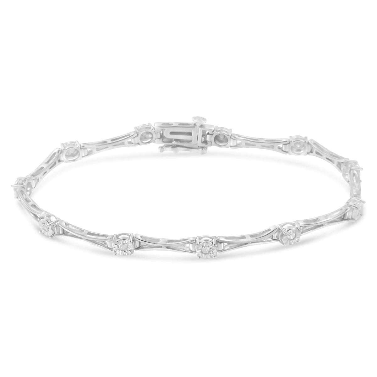 Pulsera de tenis de eslabones estilo barra acampanada de 7" con diamantes engastados milagros de 1/4 ct en plata esterlina 925 (color IJ, claridad I3)