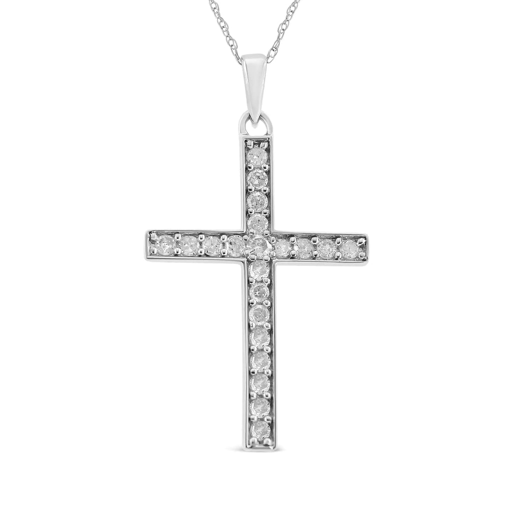 Collier pendentif croix diamant taille ronde 3/8 ct en argent sterling 925 de 18 po (couleur IJ, pureté I2-I3)