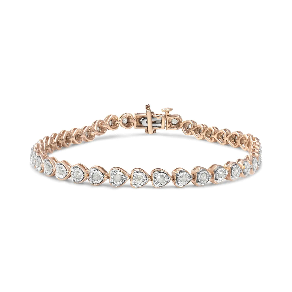 Pulsera de tenis de 7" con eslabones en forma de corazón y diamantes engastados en plata de ley 925 de 1,0 ct (color IJ, claridad I2-I3)