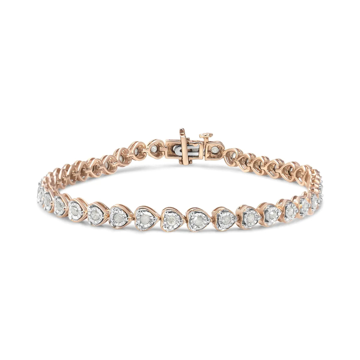 Pulsera de tenis de 7" con eslabones en forma de corazón y diamantes engastados en plata de ley 925 de 1,0 ct (color IJ, claridad I2-I3)