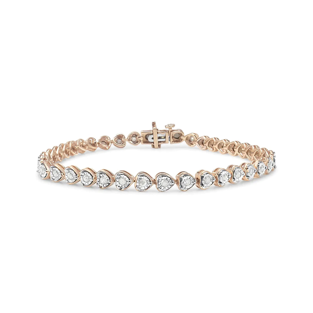 Pulsera de tenis de 7" con eslabones en forma de corazón y diamantes engastados en plata de ley 925 de 1,0 ct (color IJ, claridad I2-I3)