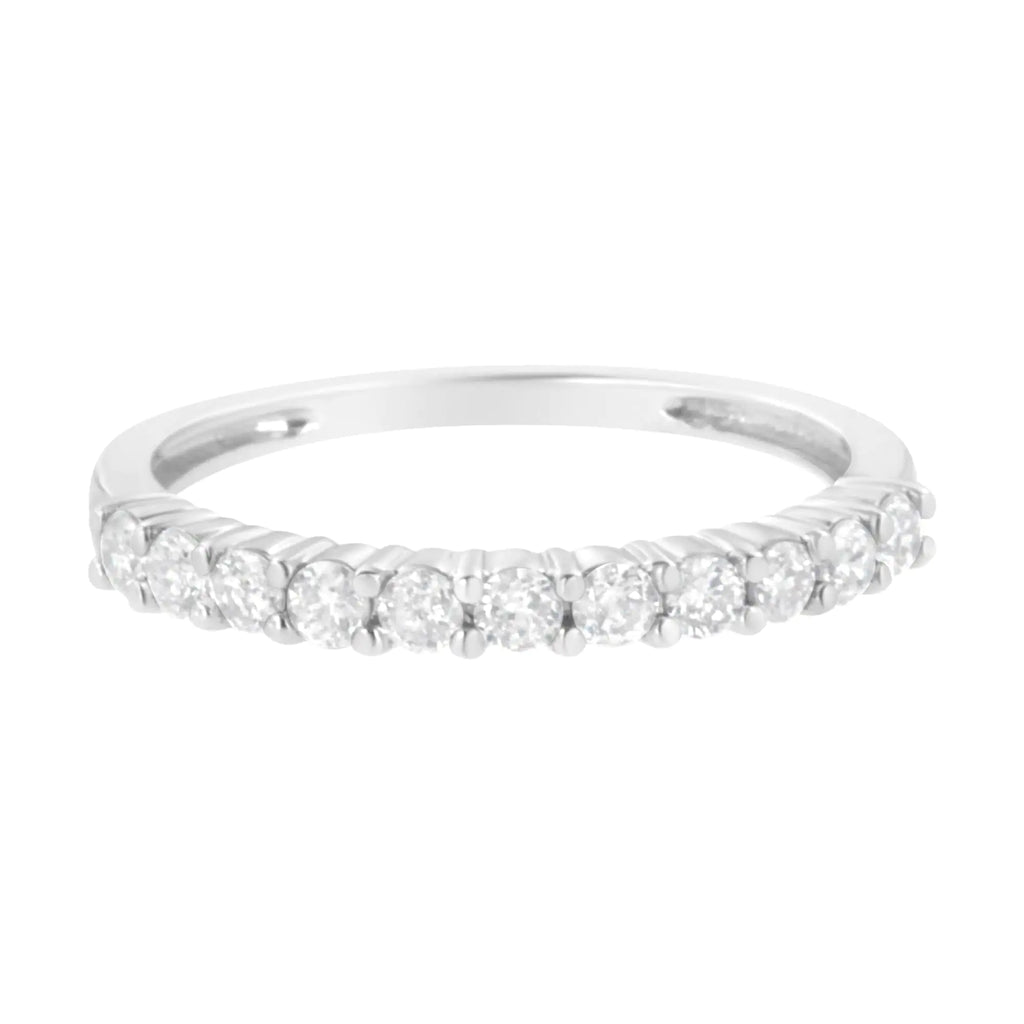 Anillo de plata de ley 925 con 11 piedras y diamantes de talla brillante engastados en garras de 1/2 ct (color IJ, claridad SI2-I1)