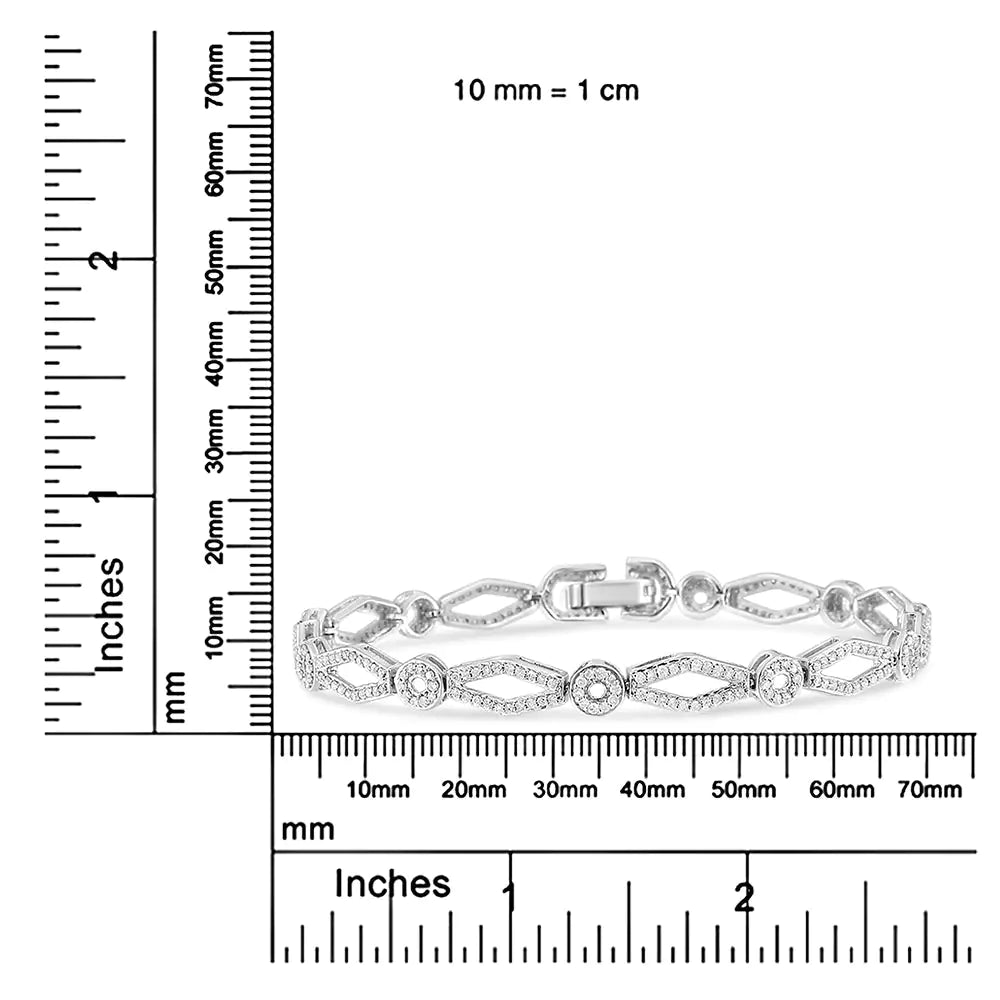 .925 Sterling Silver 1 1/2 Cttw Diamond Studded Alternating Circle and Kite-Shaped Vintage-Style Link Bracelet (I-J Color, I2-I3 Clarity) 7 Inch
