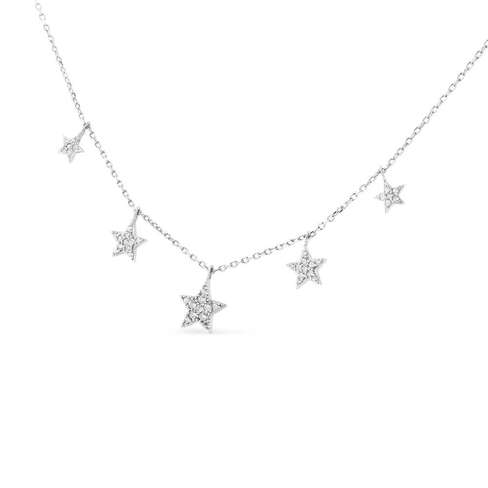 Collier en argent sterling 925 avec diamants gradués de 1/3 ct et cinq étoiles de 18 po (clarté I1-I2, couleur HI)