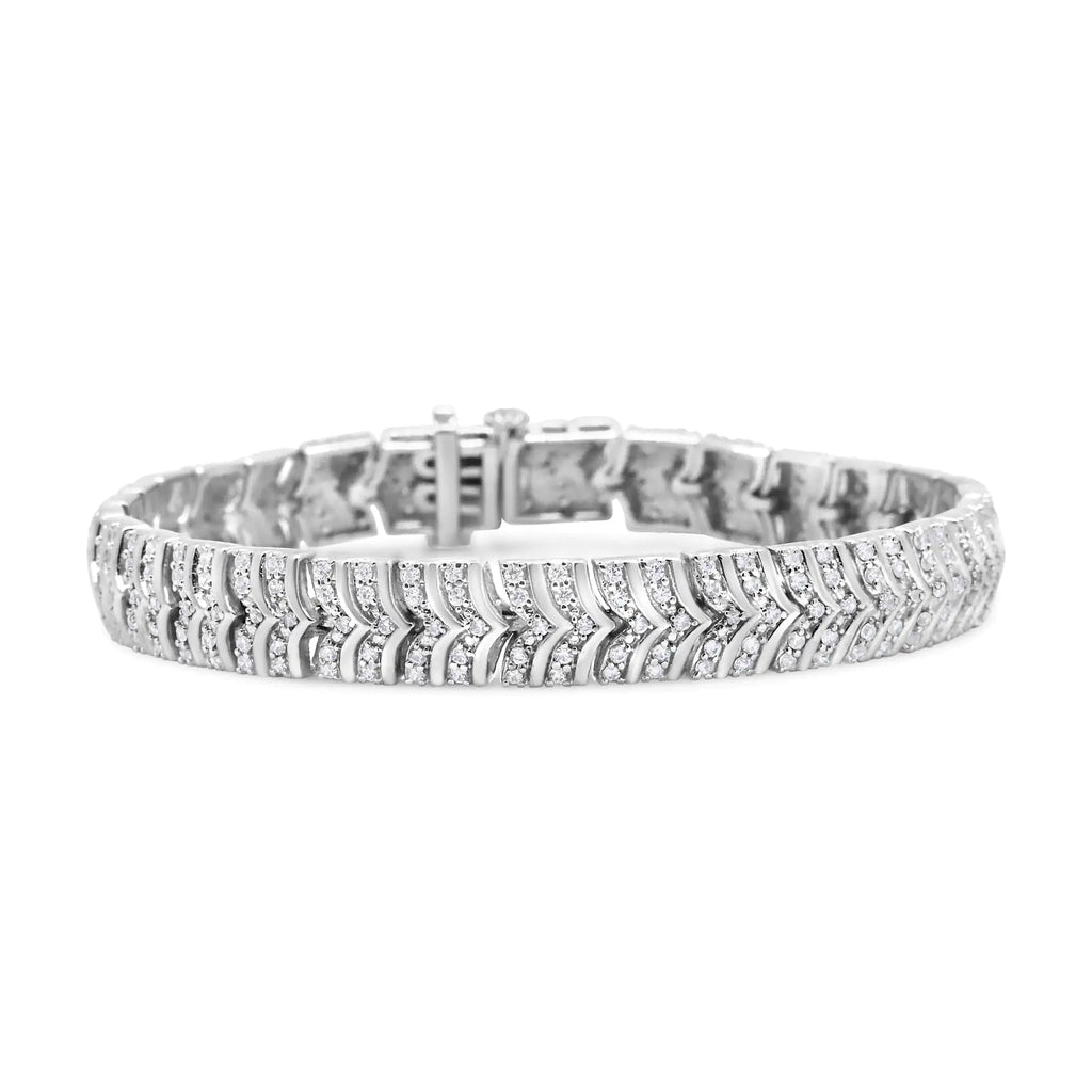 Pulsera de eslabones en forma de chevron con diamantes de 3,00 ct en plata de ley 925 (claridad I2-I3, color IJ) - Tamaño 7,25"