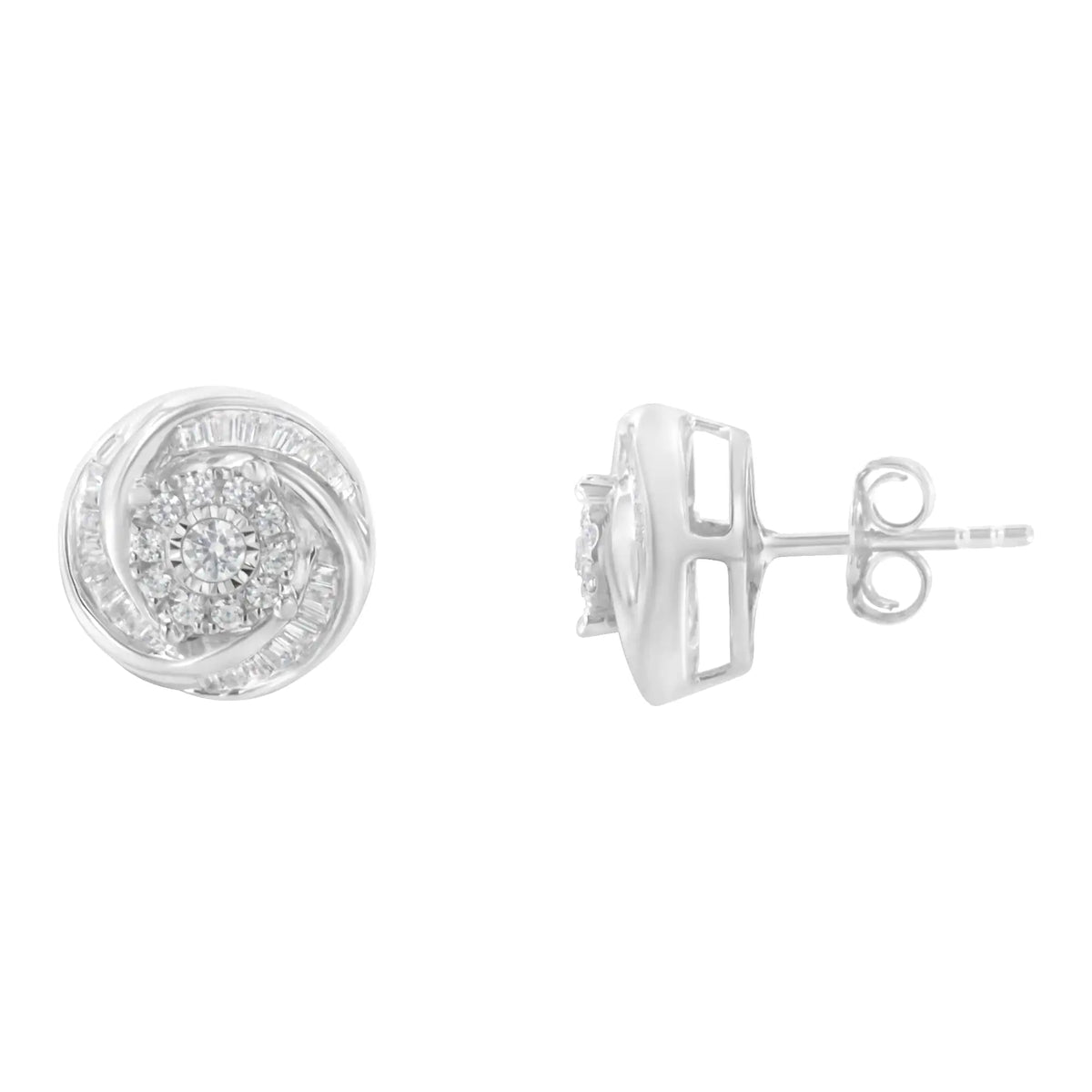 Aros con forma de nudo de amor con diamantes de talla baguette y redondos de 3/4 quilates en plata de ley 925 (color IJ, claridad I2-I3)