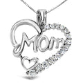 Collier avec pendentif en forme de cœur « Mom » en argent sterling 925 avec diamant rond 1/4 ct, 45,7 cm (couleur IJ, clarté I3)