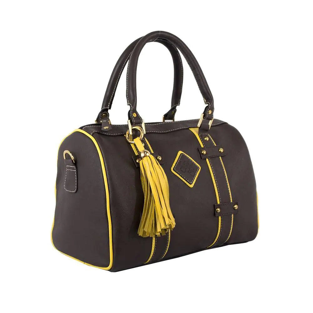 Bolso de mano de cuero Make a Statement: chocolate/amarillo cítrico
