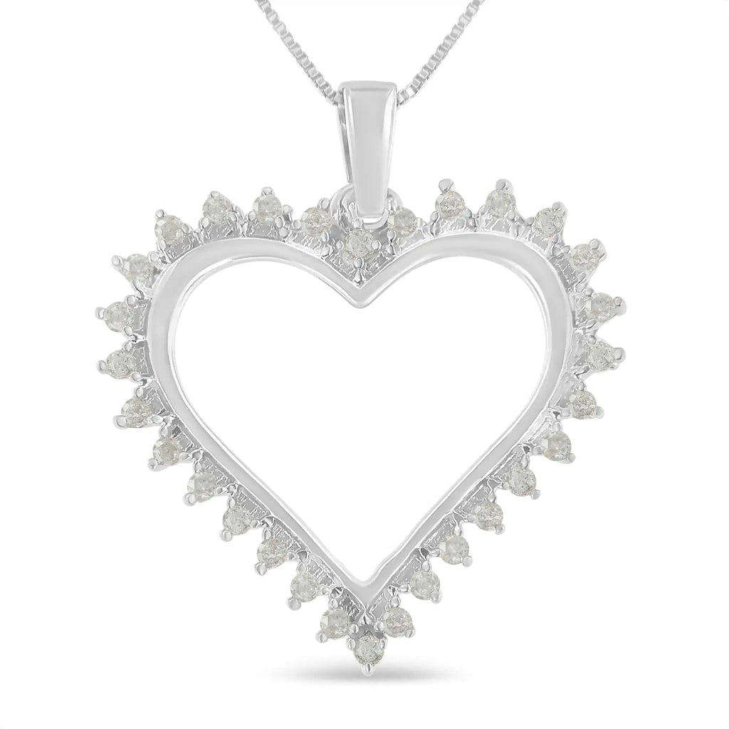Collier pendentif en argent sterling 925 1/4 ct avec diamant à 3 griffes et cœur ouvert de 18 po (couleur IJ, clarté I3)