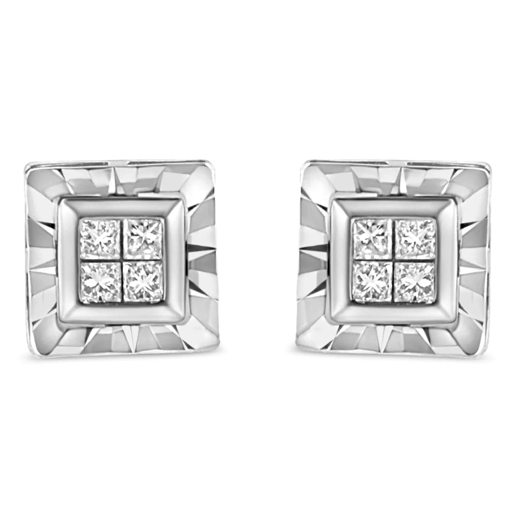 Aros de diamantes de talla princesa de 1/6 ct en plata de ley 925 con cuatro diamantes de talla princesa (color HI, claridad I1-I2)