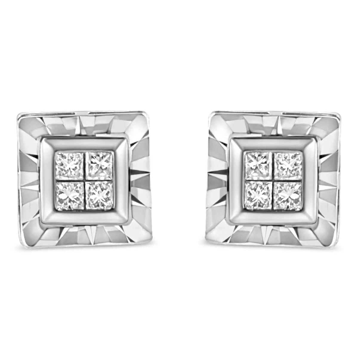 Aros de diamantes de talla princesa de 1/6 ct en plata de ley 925 con cuatro diamantes de talla princesa (color HI, claridad I1-I2)