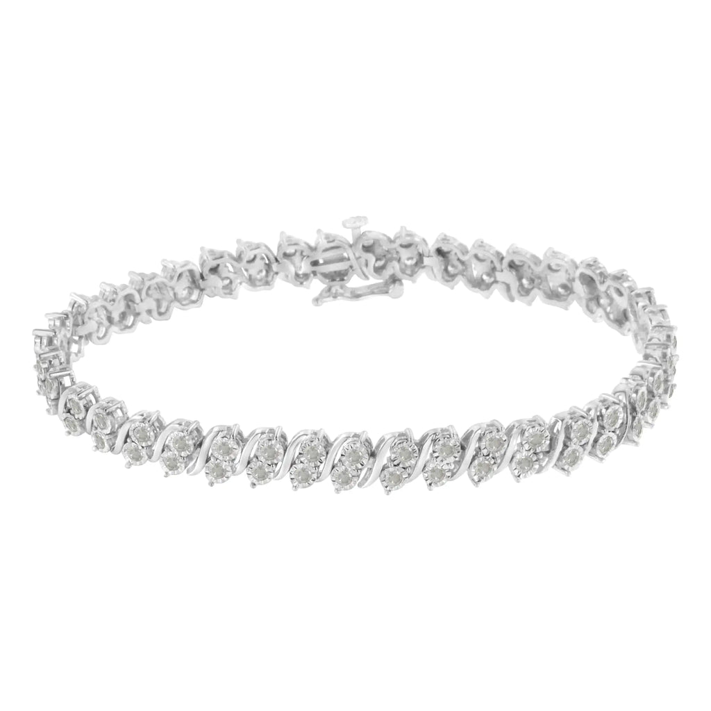 Pulsera de tenis con eslabones en forma de S y diamantes de 2,0 ct en plata de ley 925 (color IJ, claridad I3) - 7"