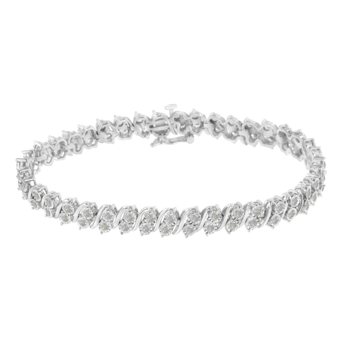 Pulsera de tenis con eslabones en forma de S y diamantes de 2,0 ct en plata de ley 925 (color IJ, claridad I3) - 7"