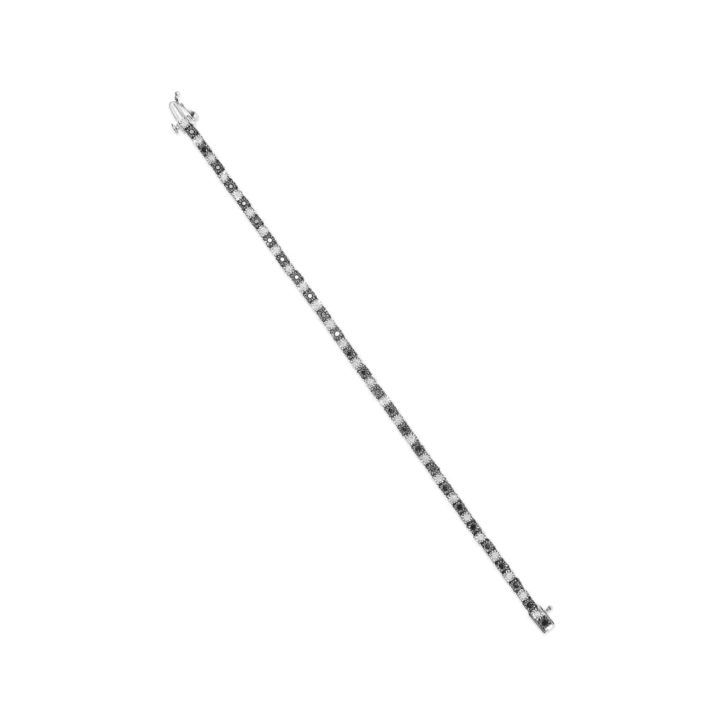 Bracelet de tennis en argent sterling 925 de 1,0 ct avec alternance de diamants blancs ronds et de diamants noirs traités ronds (couleur noire et IJ, pureté I3) - Taille 7" pouces