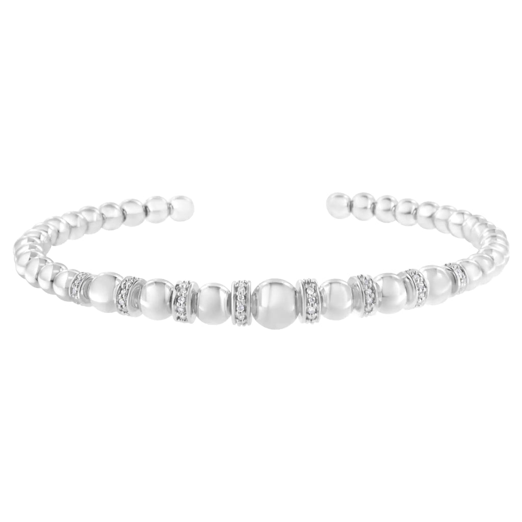 Brazalete tipo brazalete con cuentas esféricas graduadas de diamantes de 1/4 quilates en plata esterlina 925 (color IJ, claridad I2-I3). Se adapta a muñecas de hasta 7 1/2 pulgadas