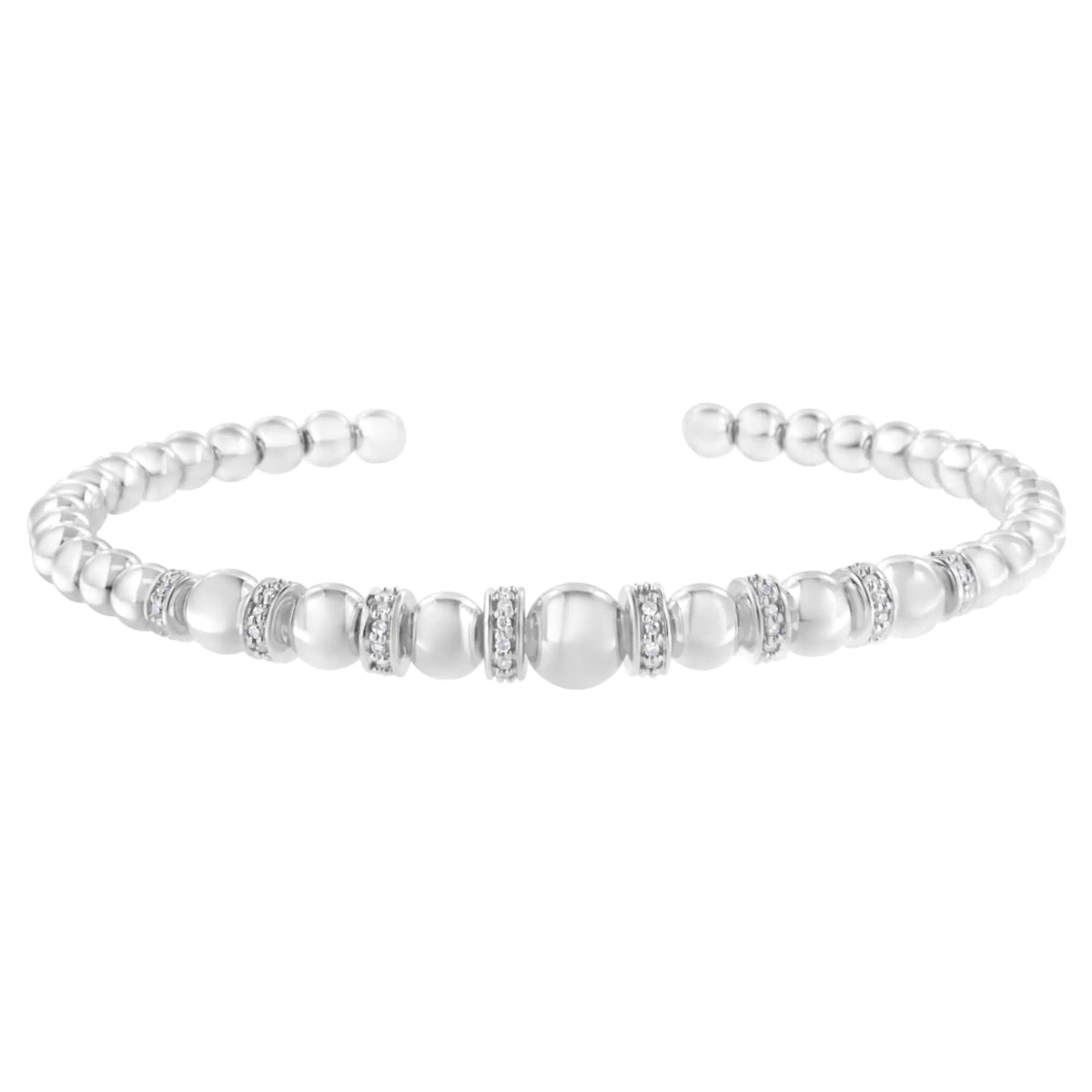 Brazalete tipo brazalete con cuentas esféricas graduadas de diamantes de 1/4 quilates en plata esterlina 925 (color IJ, claridad I2-I3). Se adapta a muñecas de hasta 7 1/2 pulgadas