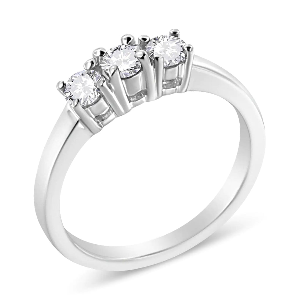 Anillo de plata de ley 925 con placa de ilusión de tres piedras con diamantes redondos engastados Miracle de 1/2 ct (color IJ, claridad I2-I3)