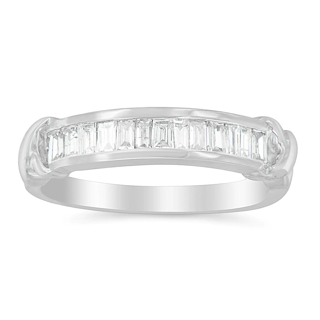 Anillo de bodas en plata de ley 925 con diamantes de talla baguette de 1/2 ct engastados en canal X-Station (color HI, claridad I1-I2)