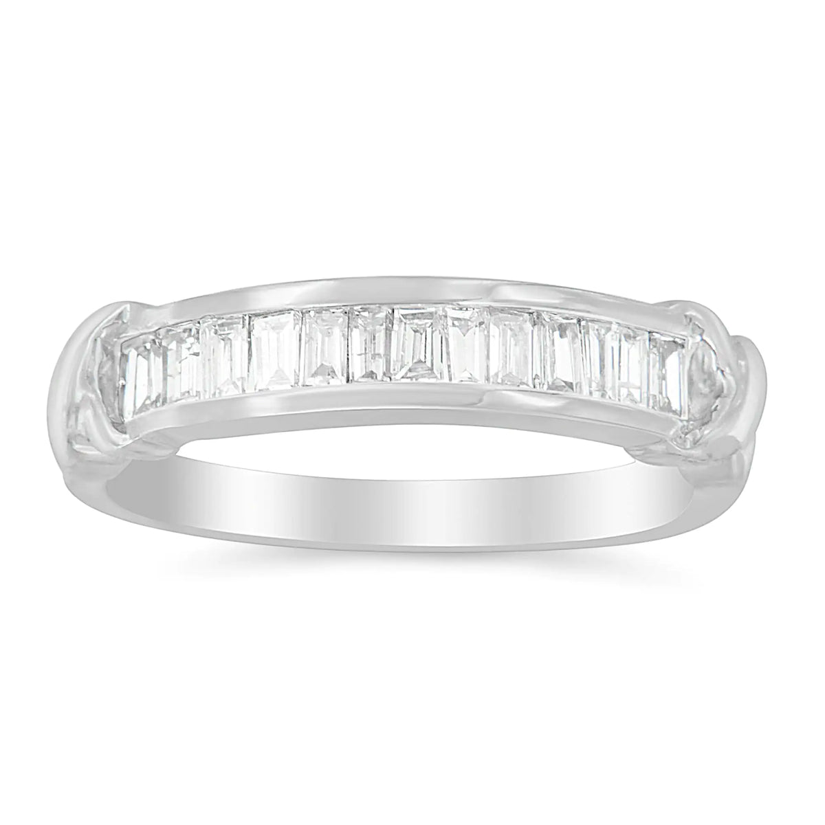 Anillo de bodas en plata de ley 925 con diamantes de talla baguette de 1/2 ct engastados en canal X-Station (color HI, claridad I1-I2)
