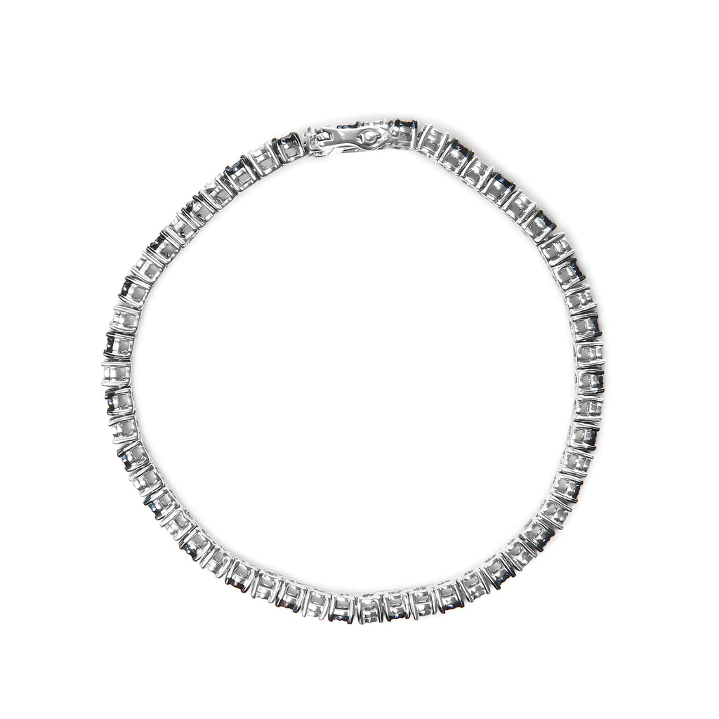 Bracelet de tennis en argent sterling 925 de 1,0 ct avec diamant blanc rond alterné et diamant bleu rond traité (couleur bleue et IJ, pureté I3) - Taille 7" pouces