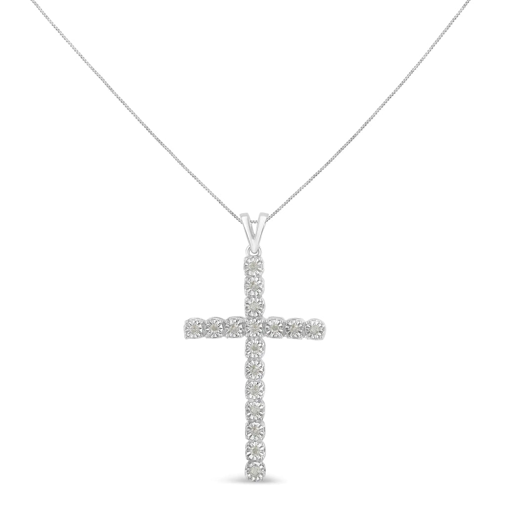 Collar unisex con colgante de cruz de diamantes de 1/4 ct y engaste milagroso en plata de ley 925 de 18" (color IJ, claridad I3)