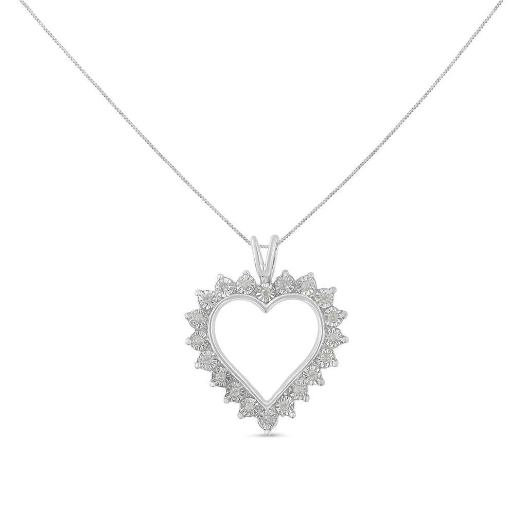 Collier avec pendentif en forme de cœur ouvert à 3 griffes en argent sterling 925 1/10 ct (couleur IJ, pureté I3) - 18"