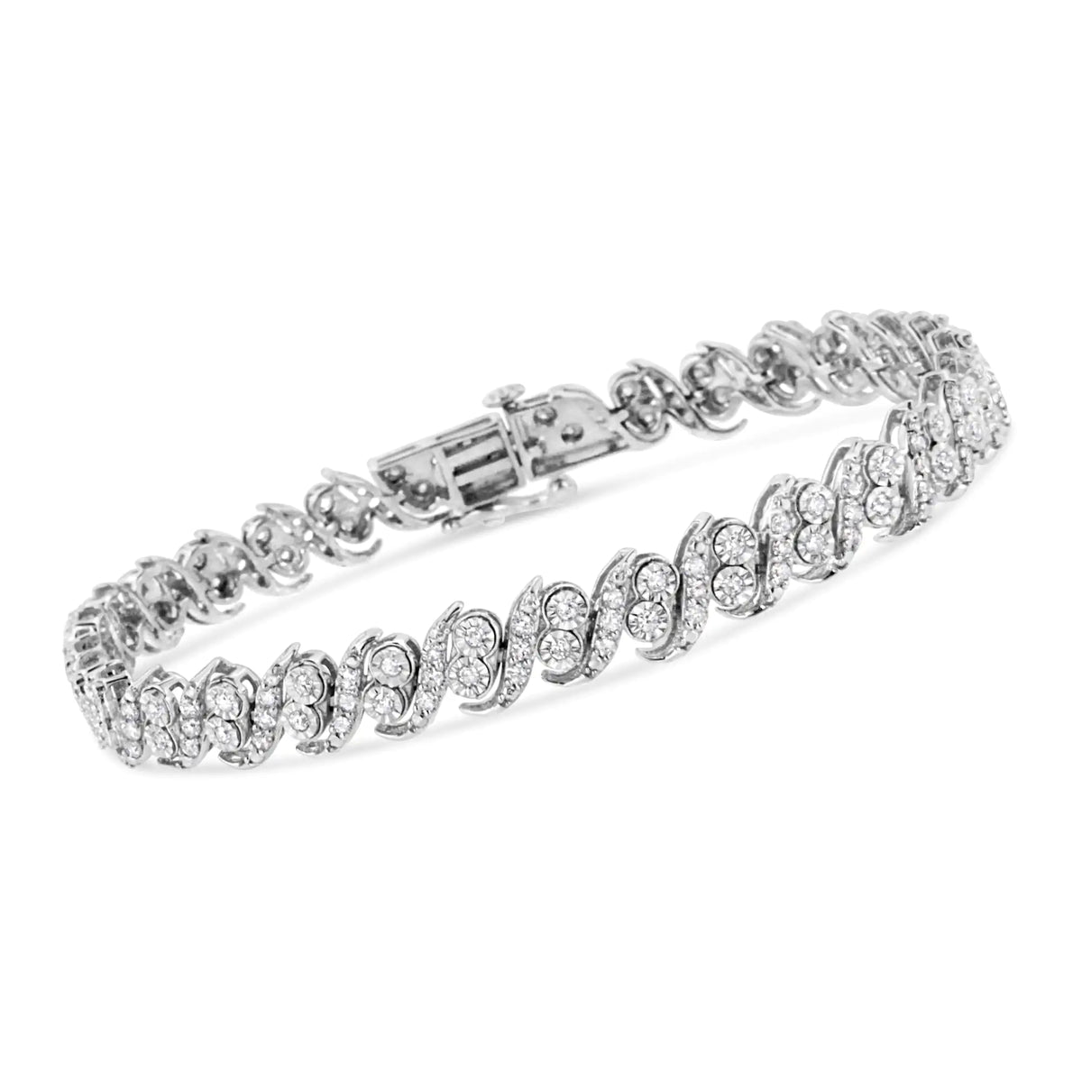 Pulsera de eslabones en forma de "S" con diamantes de talla redonda de 2,0 ct en plata de ley 925 (color IJ, claridad I3) - 7,25"
