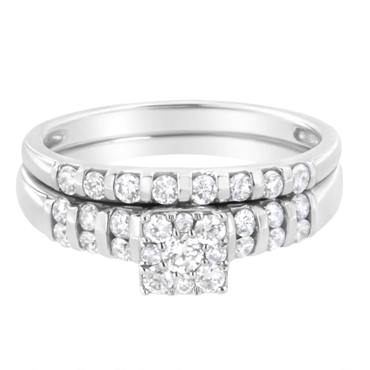 Anillo de compromiso y conjunto de banda con diamantes cultivados en laboratorio de 3/4 ct en plata esterlina 925 (color FG, claridad VS2-SI1)