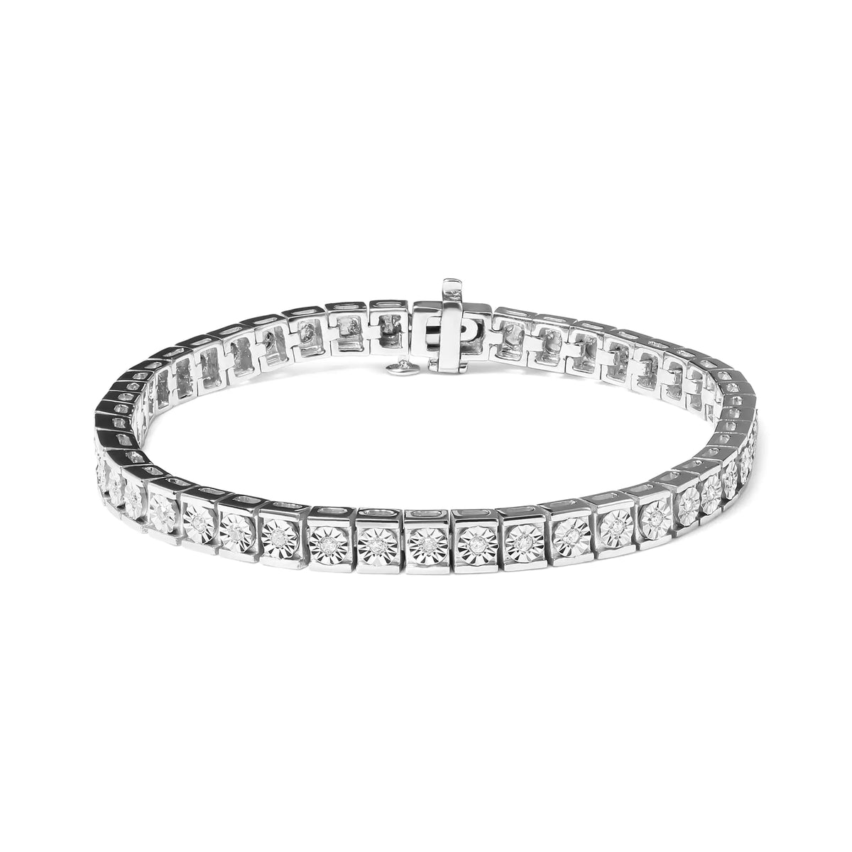 Pulsera de tenis de 7,25" con diamantes y eslabones de cuentas engastados en plata de ley 925 de 1/4 ct (color IJ, claridad I2-I3)
