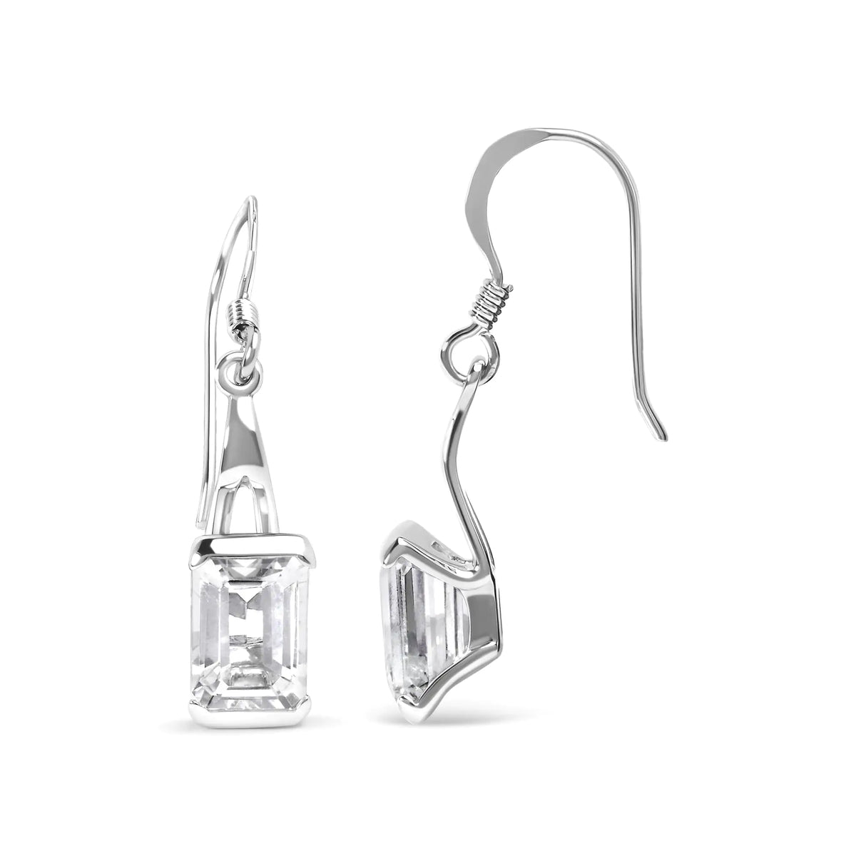 Pendiente colgante solitario de topacio blanco de talla esmeralda de 3,0 ct en plata de ley 925 (calidad AAA)