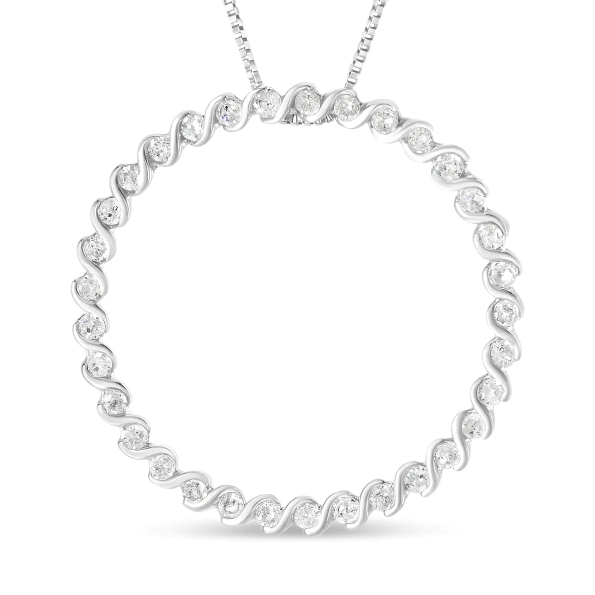 Collar con colgante de círculo curvo en espiral de diamantes redondos de 3/4 quilates en plata de ley 925 de 18 in (color IJ, claridad I3)