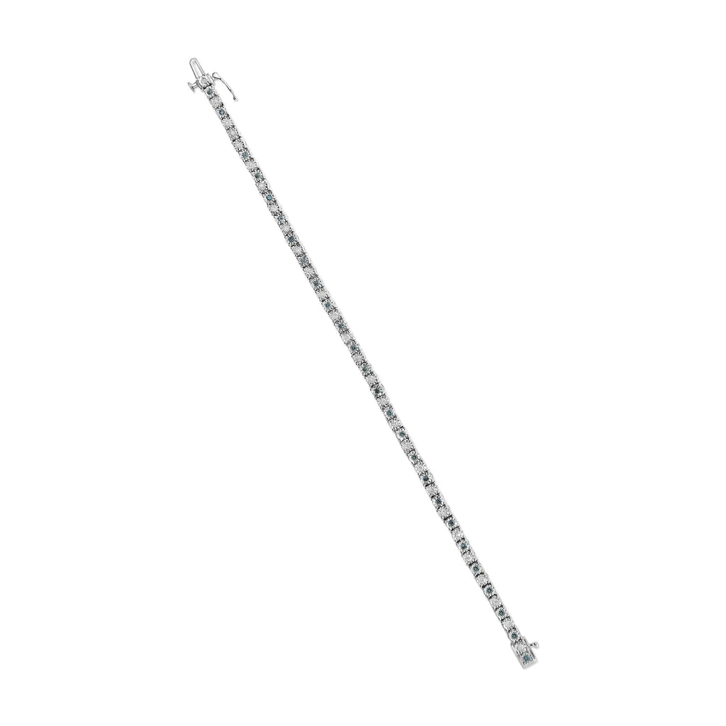 Bracelet de tennis en argent sterling 925 de 1,0 ct avec alternance de diamants blancs ronds et de diamants verts traités ronds (couleur verte et IJ, pureté I3) - Taille 7" pouces