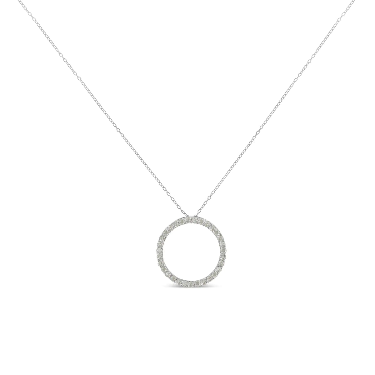 Collar con colgante de 18" con halo de diamantes de talla redonda de 3/4 quilates y círculo abierto en plata de ley 925 (color IJ, claridad I3)
