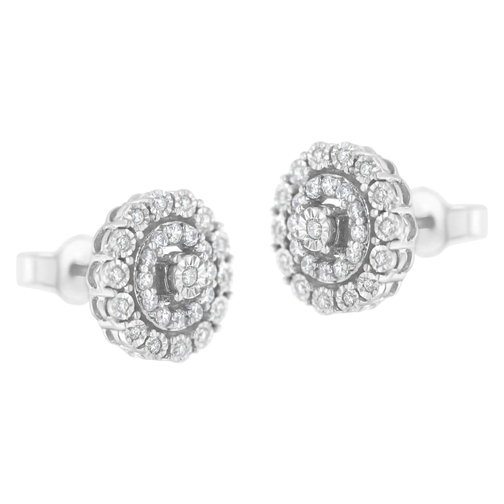Aros con doble halo de diamantes engastados en forma de milagro de 1/2 ct en plata esterlina 925 (claridad IJ, color I3)