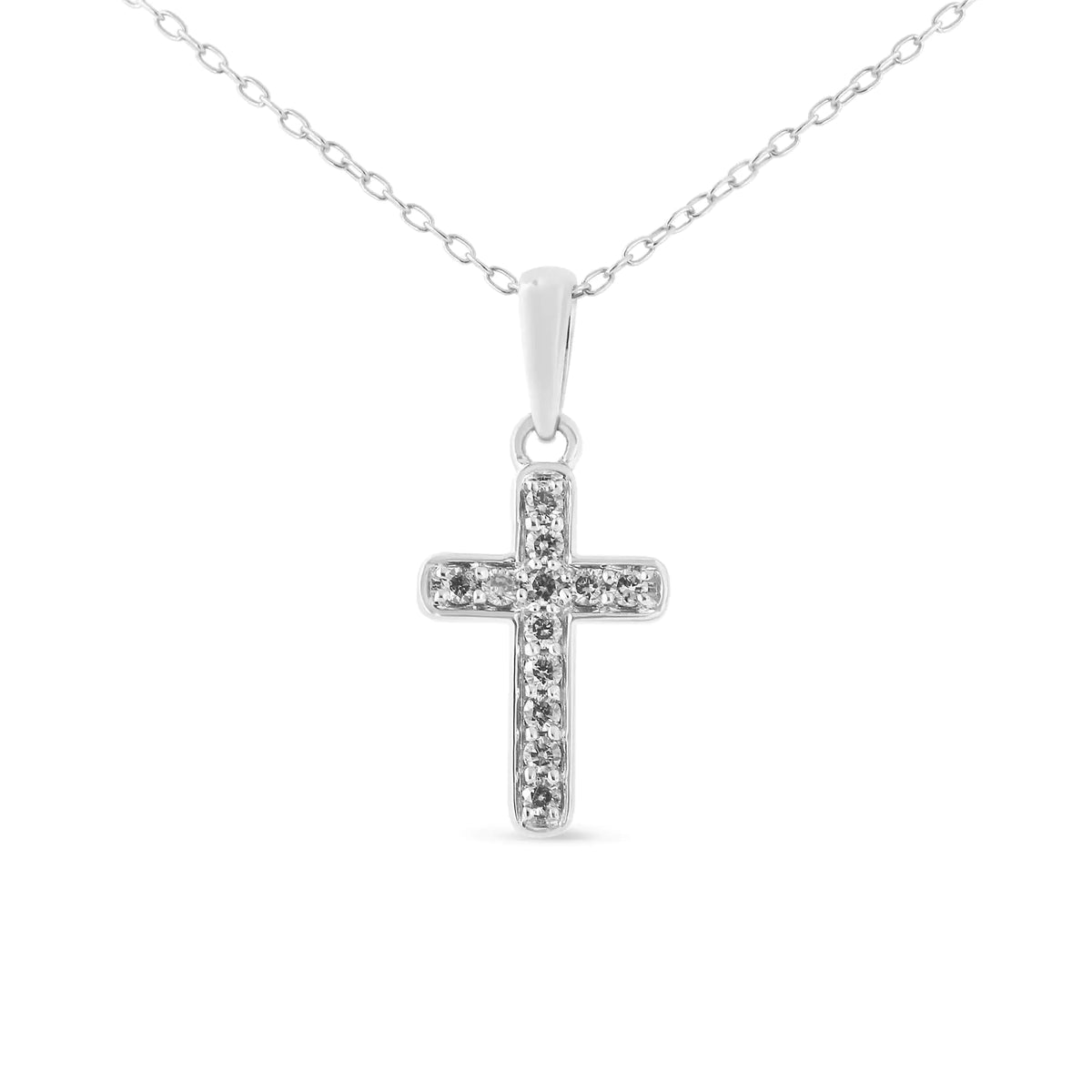 Collar con colgante de cruz de diamantes de talla redonda de 1/4 ct engastados en garras de plata esterlina 925 de 18 in (color JK, claridad I2-I3)