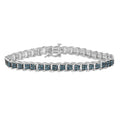 Pulsera de tenis de 7" con eslabones anidados en forma de abanico y diamantes azules tratados de 2 ct en plata esterlina 925 (color azul, claridad I3) - Tamaño 7"
