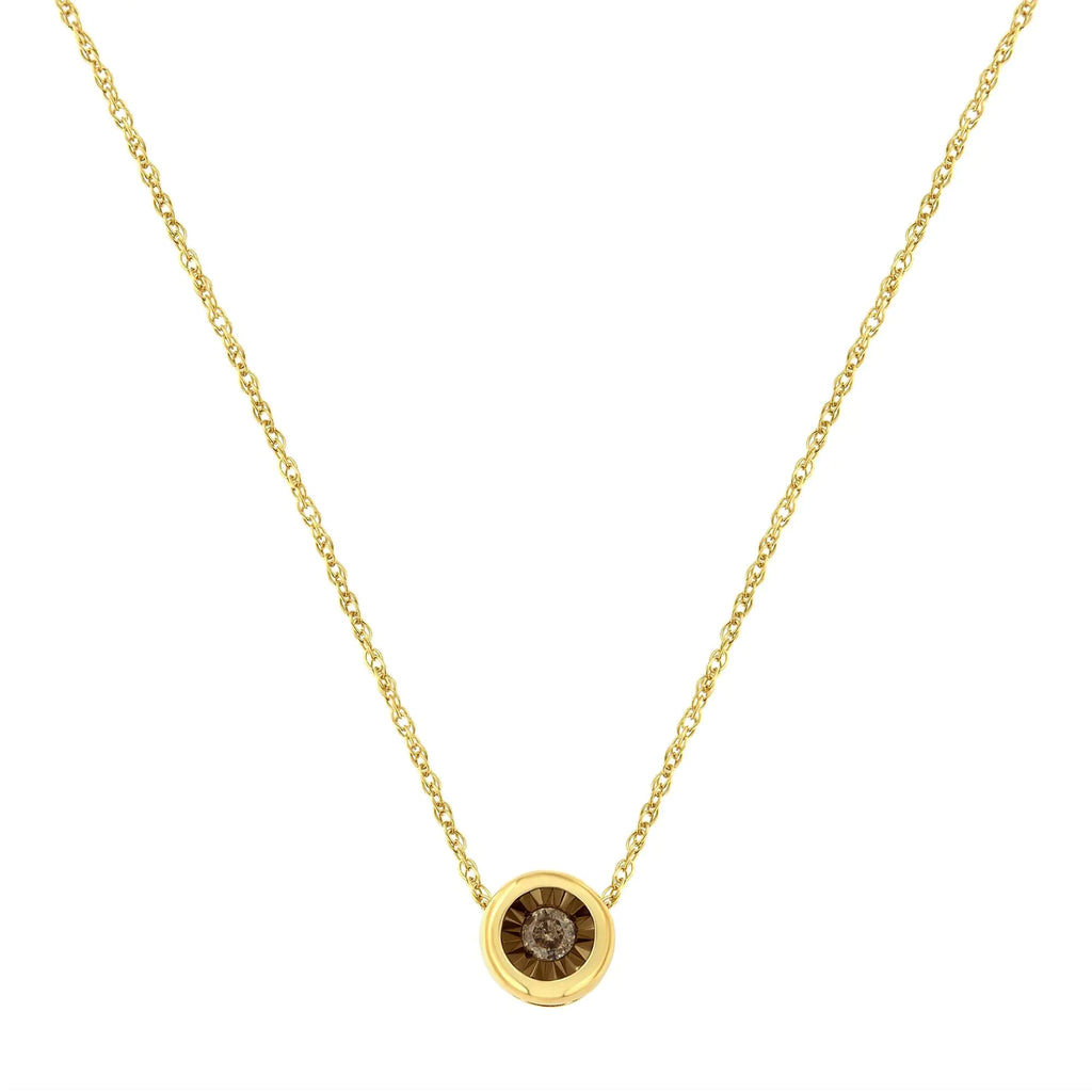 .925 Sterling Silver 1/10 Carat Diamond 18" Round Miracle-Plate Two-Tone Pendant Necklace (K-L Champagne Color, I2-I3 Clarity)