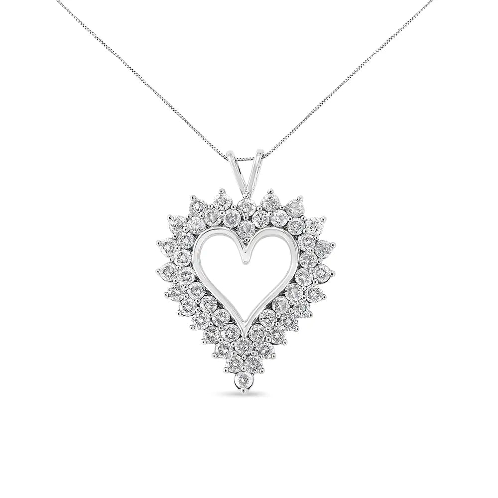 Collar con colgante de corazón de 18" con diamantes compuestos de talla redonda de 4 quilates y doble fila en plata de ley 925 (color KL, claridad I1-I2)