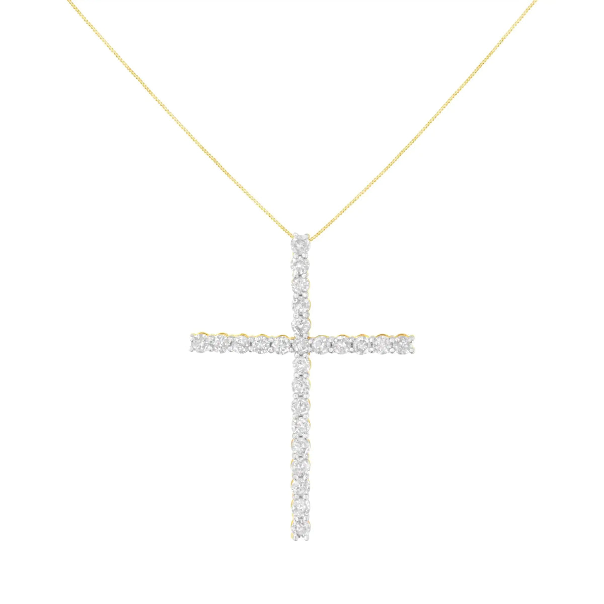 Colgante en forma de cruz con diamantes redondos de 3,0 ct y 1 1/2" de plata de ley 925 con cadena tipo caja (color JK, claridad I2-I3) - 18"