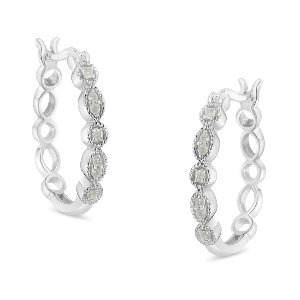 Aros de plata de ley 925 con milgrain de diamantes de 1/6 ct (color IJ, claridad I3)