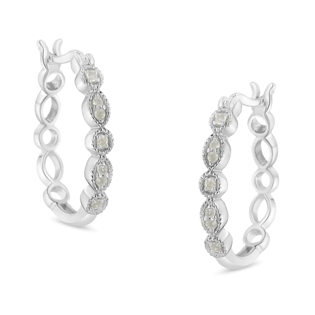 Aros de plata de ley 925 con milgrain de diamantes de 1/6 ct (color IJ, claridad I3)