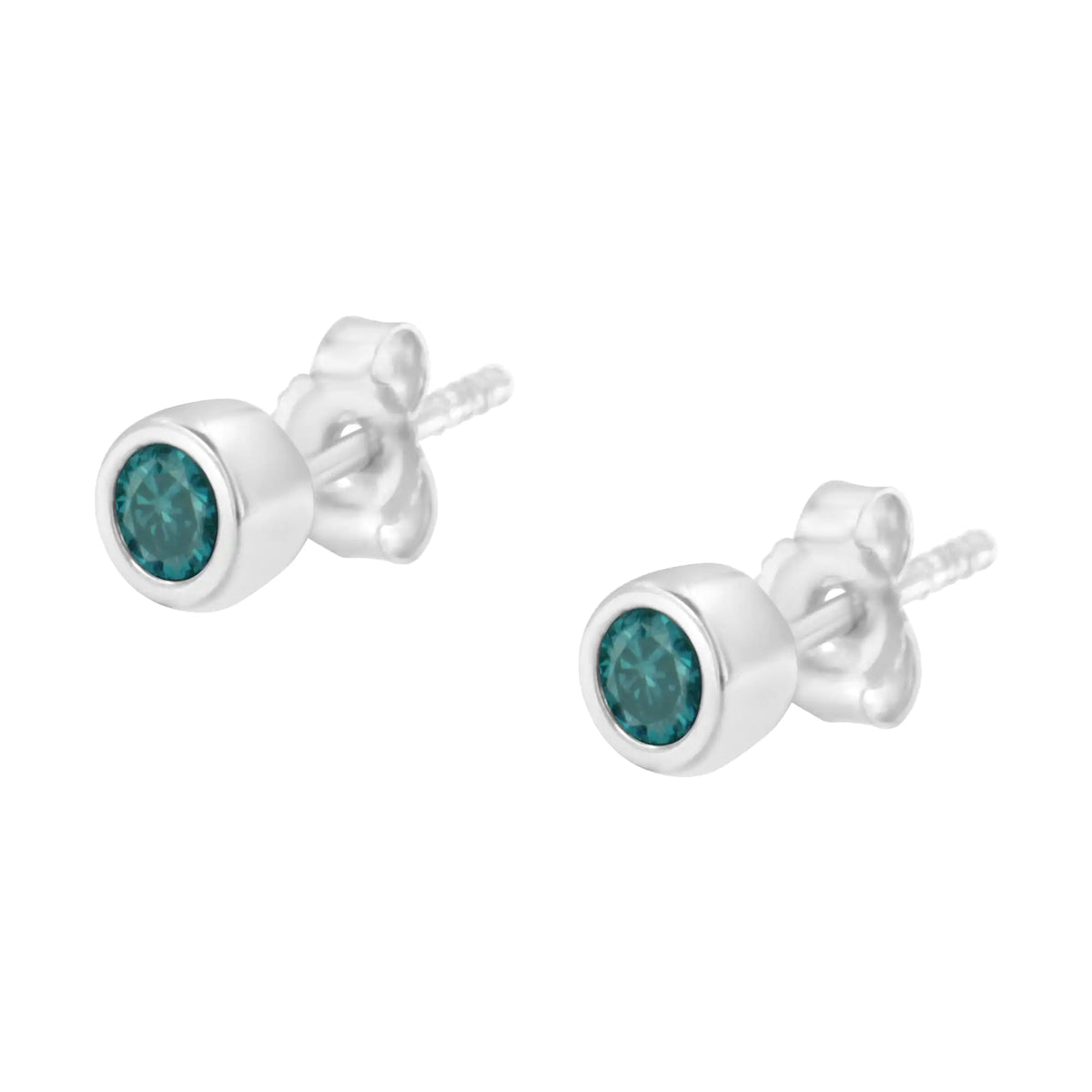 Aros con bisel de diamantes azules de talla brillante de 1/5 ct en plata esterlina 925 (color elegante, claridad I2-I3)