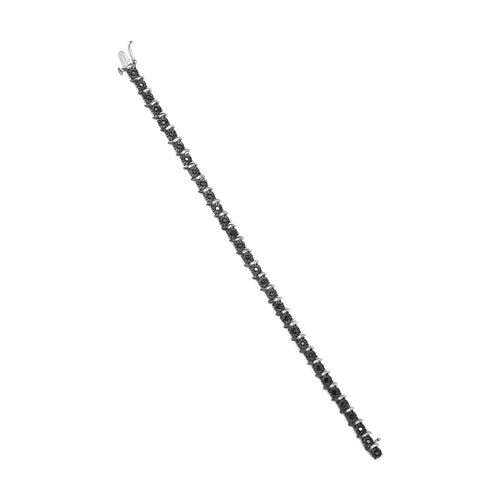 Pulsera de tenis de 7" con eslabones en forma de S y diamantes negros tratados de 1,0 ct en plata esterlina 925 (color negro, claridad I2-I3)